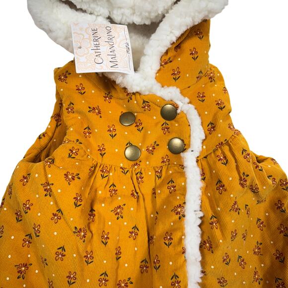 Catherine Malandrino Mini Baby Vest 3-6M Corduroy Faux Fur Hood Bear Ears Floral - Picture 2 of 7